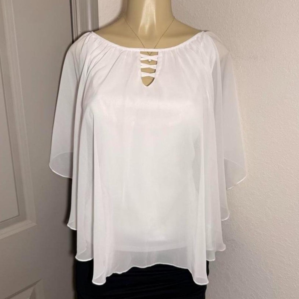 White chiffon blouse with cutout detail